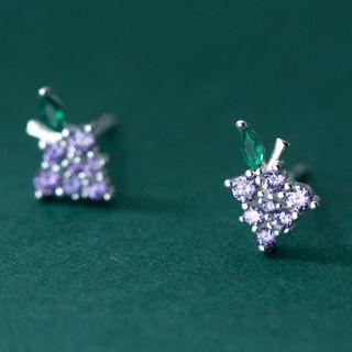 Grapes Rhinestone Sterling Silver Earring 1 Pair - S925 Silver - Purple Rhinestone - Silver - One Size