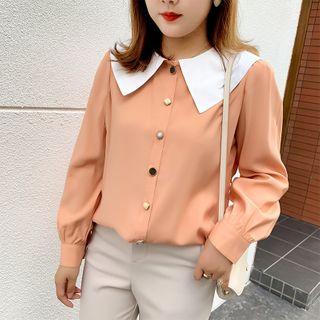 Long-sleeve Color-block Collar Shirt