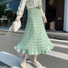 Plain Shirred Knit Midi A-line Skirt