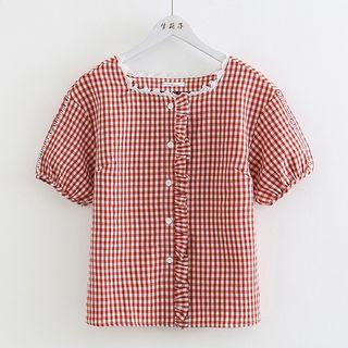 Check Short-sleeve Top Red - One Size