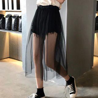 Mesh Overlay Denim Hot Pants