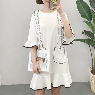 Contrast Trim Ruffled A-line Dress