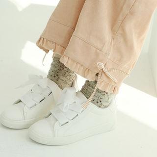 Frilled Wide Corduroy Pants Pink - One Size