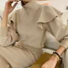 Ruffle-trim Zip-up Jacket