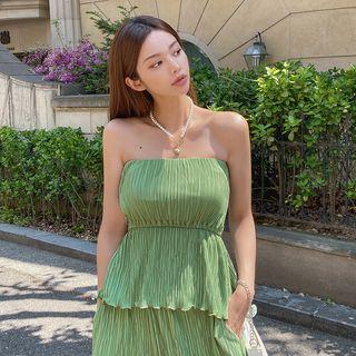Pleated Peplum Tube Top
