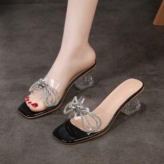 Bow Detail Block Heel Slide Sandals