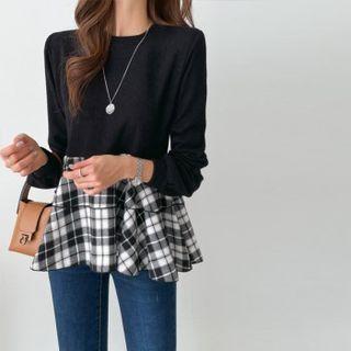 Plaid Ruffle-hem Top
