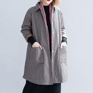 Plaid Buttoned Coat Black & White - One Size