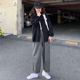 Plain Shirt / Cropped Wide Leg Pants