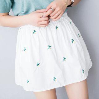 Flower Embroidered A-line Skirt