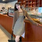 Spaghetti-strap Gingham Mini A-line Dress / Cropped Blazer