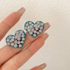 Heart Flower Alloy Earring 1 Pair - Silver Needle Earring - Pink Floral - Blue - One Size