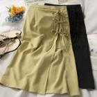 Ribbon-accent Slited Midi Skirt