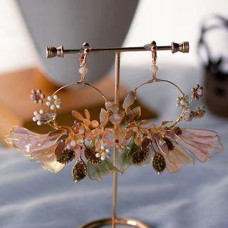Wedding Faux Crystal Petal Fringed Earring 1 Pair - Clip On Earring - Gold - One Size