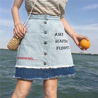 Embroidered Two-tone Denim Skirt