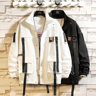 Long Sleeve Stand Collar Applique Cargo Jacket