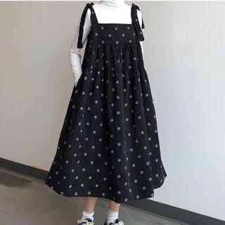 Dotted Midi Overall Dress