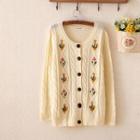 Embroidered Ribbed Cardigan