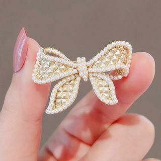 Faux Pearl Bow Brooch Ly2352 - Gold - One Size