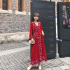 Long-sleeve Floral Embroidered Maxi Sundress