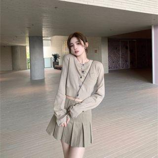 Embroidered Cardigan / Striped Skirt