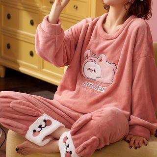 Loungewear Set : Long-sleeve Rabbit Print Top + Pants
