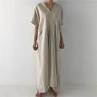Pocket Detail V-neck Wide Dress