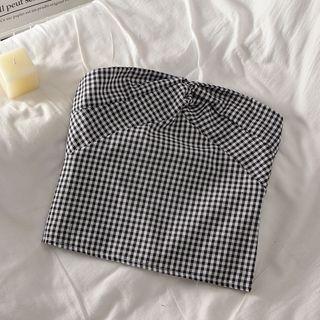 Smocked Plaid Cropped Tube Top Black & White - One Size