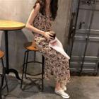 Plain Loose-fit Shirt / Floral Sleeveless Dress