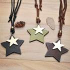 Star Alloy Wooden Pendant Genuine Leather Necklace