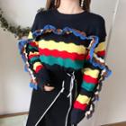 Frill Trim Stripe Long-sleeve Knit Sweater