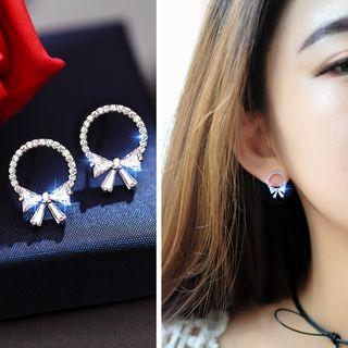 Rhinestone Bow Hoop Earring 1 Pair - Silver - One Size