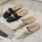 Embellished Faux Fur Trim Mules