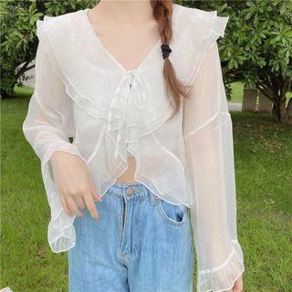 Ruffled Chiffon Blouse White - One Size