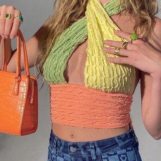 Halter Color Block Crop Tank Top