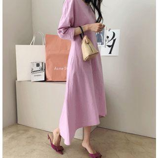Flared 3/4-sleeve Linen Dress