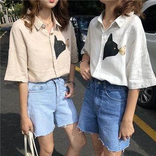 Cartoon Print Loose-fit Short-sleeve Shirt