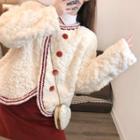 Asymmetrical Fluffy Button Jacket / Mini Pencil Skirt / Set
