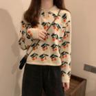 Polo-neck Orange Print Sweater