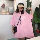 Lettering 3/4-sleeve Polo Shirt Dress