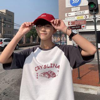 Elbow-sleeve Chocolate Print Raglan T-shirt