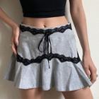 Lace Trim Low Waist A-line Mini Skirt