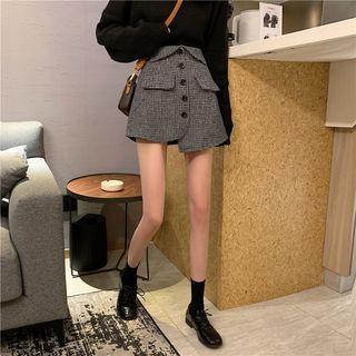 Houndstooth Buttoned A-line Mini Skirt
