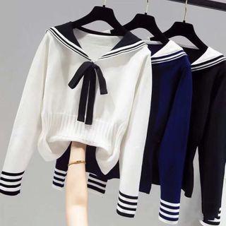 Sailor-collar Bow-accent Knit Top