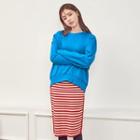 Band-waist Striped Midi Knit Skirt