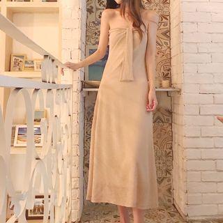 Strapless Tie Accent Midi Shift Dress