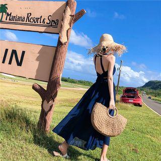 Halter Ribbon Back A-line Maxi Dress