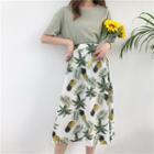 Pineapple Print Midi Skirt