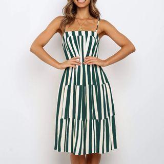 Striped Spaghetti Strap Midi Shift Dress