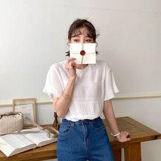 Wide-sleeve Crinkled Sheer Blouse